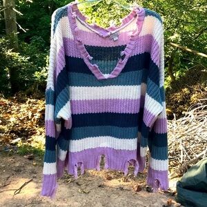 WONDERLY CURVY SWEATER SZ 3X DUSTY ROSE,CREAM, DK GREEN,DUSTY GRAY GREEN STRIPED